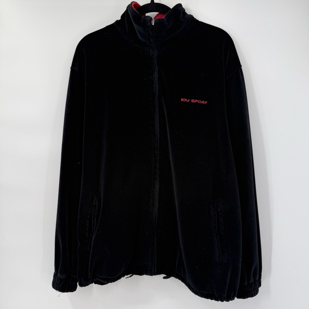 IOU Sport Jacket Men's Large Jacket Velour Black 90s Vintage Hip Hop Skater - Picture 2 of 8